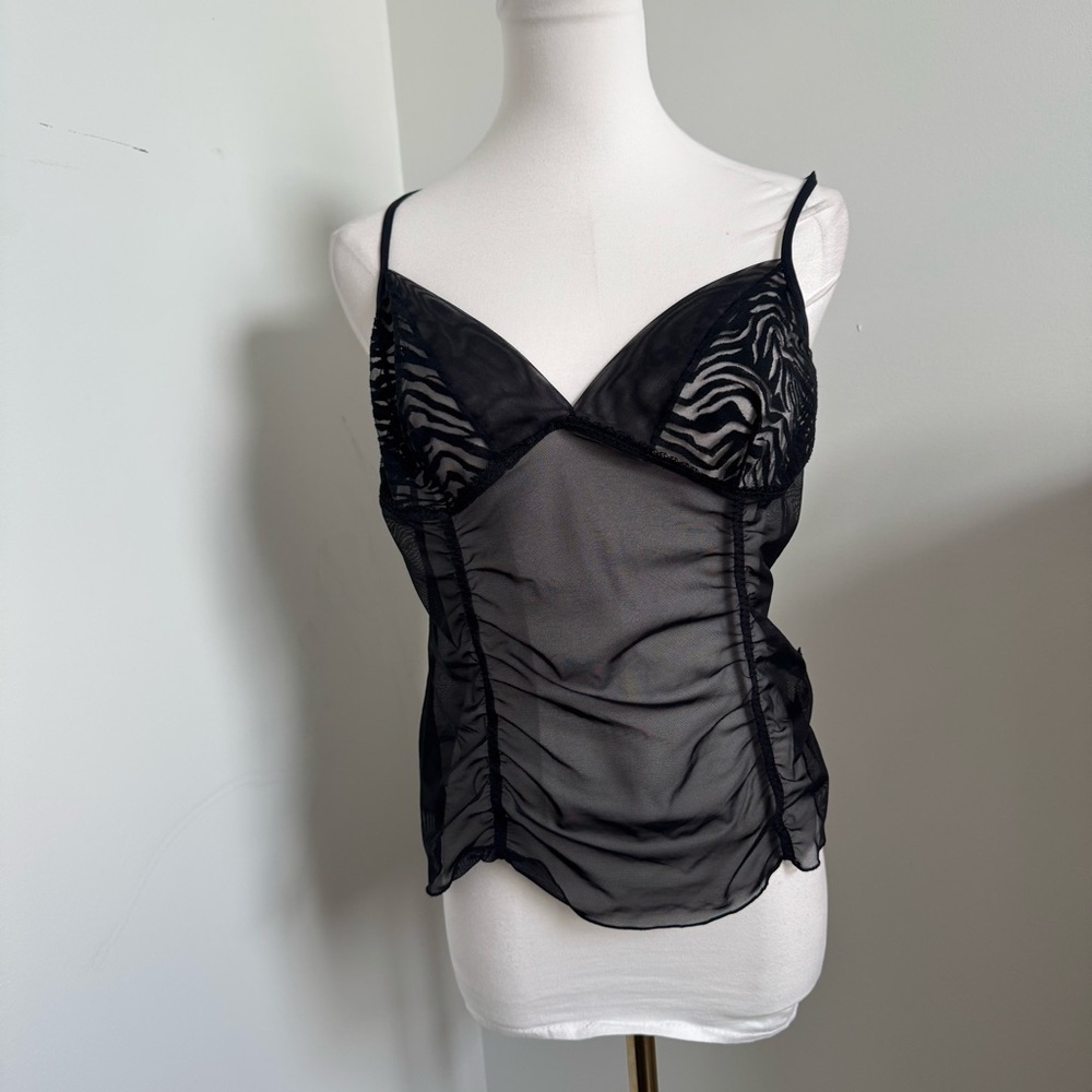 Sheer Black Zebra Mesh Ruched Camisole – Y2K Panther Babe Aesthetic - Picture 2 of 5